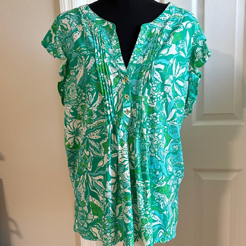 Lilly Pulitzer Green White Floral Tunic - Picture 2 of 7